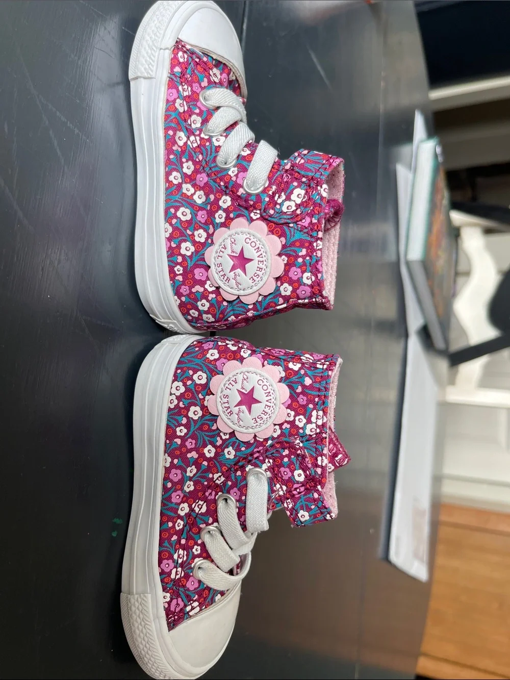 Like New Converse Kids Floral High-Top Sneakers — Pink & Teal size 5
